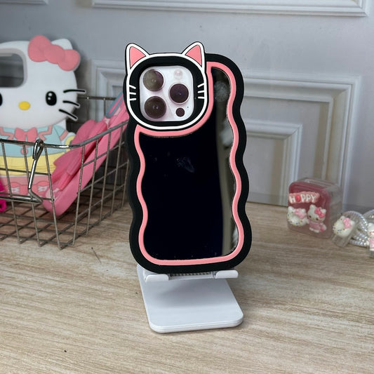 Gato + espejo negro y rosado  IPH 14 PRO