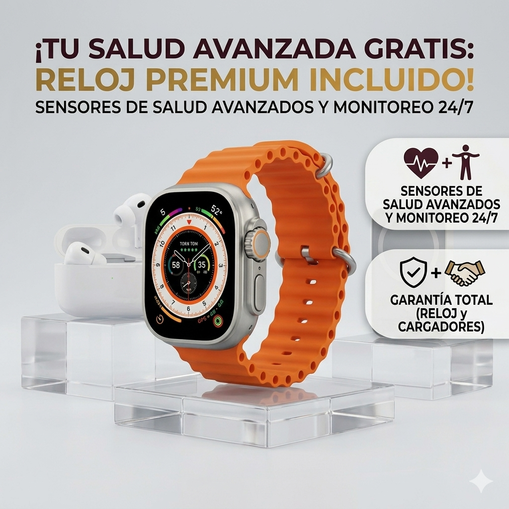 Kit Todo en 1: Reloj Ultra + Audífonos GRATIS + Carga Completa