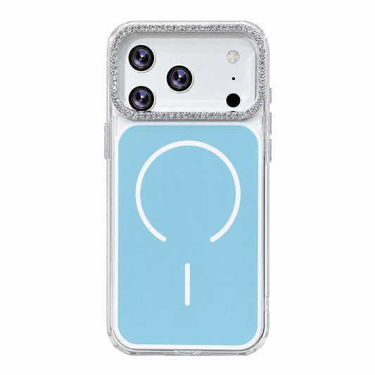 CASE BORDE BRILLOS CELESTE MGS MAS AROS IPH 17 PRO MAX
