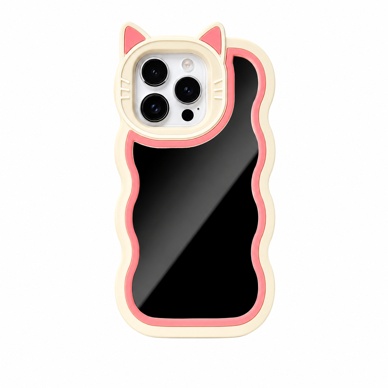 Gato blanco y rosado + espejo IPH 14 PRO