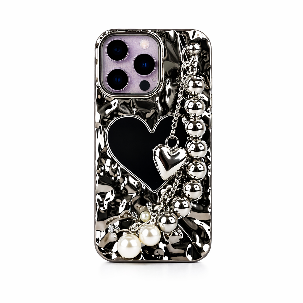 Corazon plata y strap IPH 13 PRO