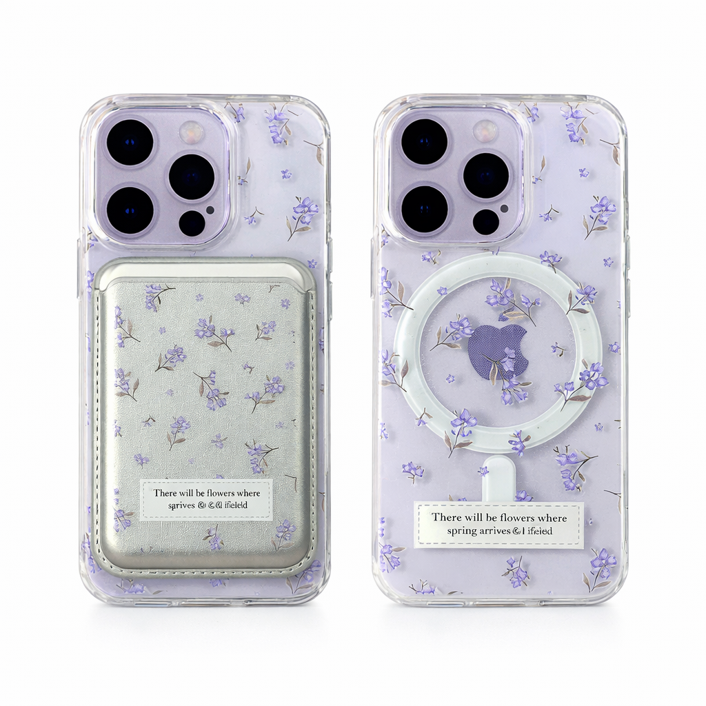 Combo wallet flores lila IPH 13 PRO