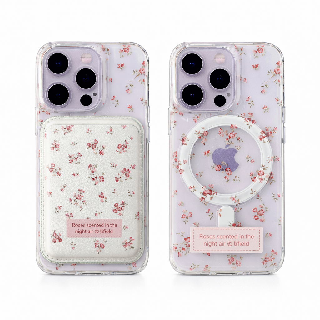 Combo wallet flores rosa IPH 13 PRO