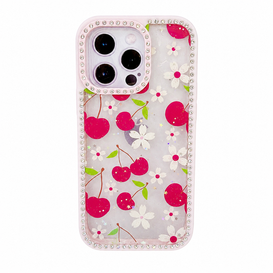 CASE DIAMOND DOBLE ROSA CEREZAS IPH 13 PRO