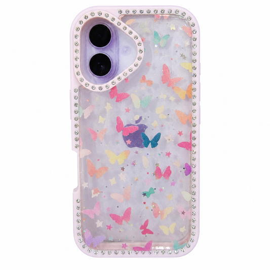 CASE DIAMOND DOBLE ROSA MARIPOSAS IPH 16