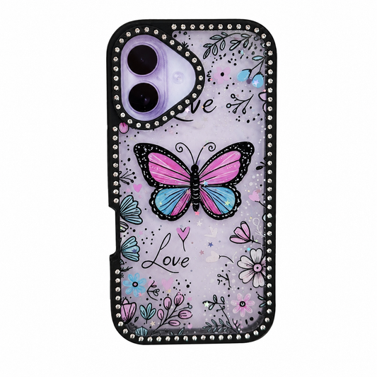 CASE DIAMOND DOBLE NEGRO MARIPOSAS IPH 16