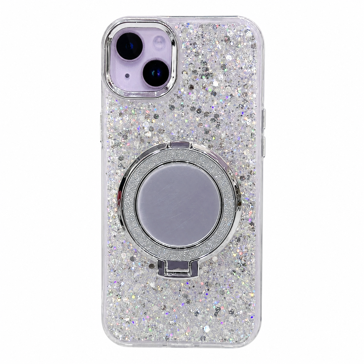 CASE ESPEJO PLATEADO CON SOPORTE IPH 14/15 PLUS