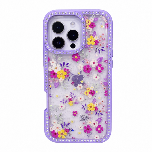 CASE DIAMOND DOBLE LILA FLOR IPH 16 PRO MAX