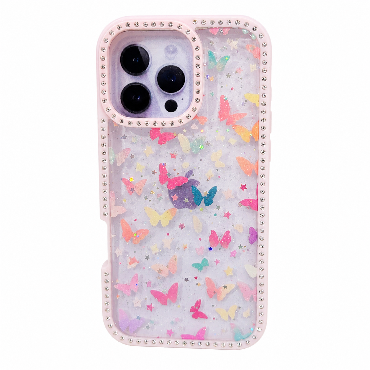 CASE DIAMOND DOBLE ROSA MARIPOSA IPH 16 PRO MAX