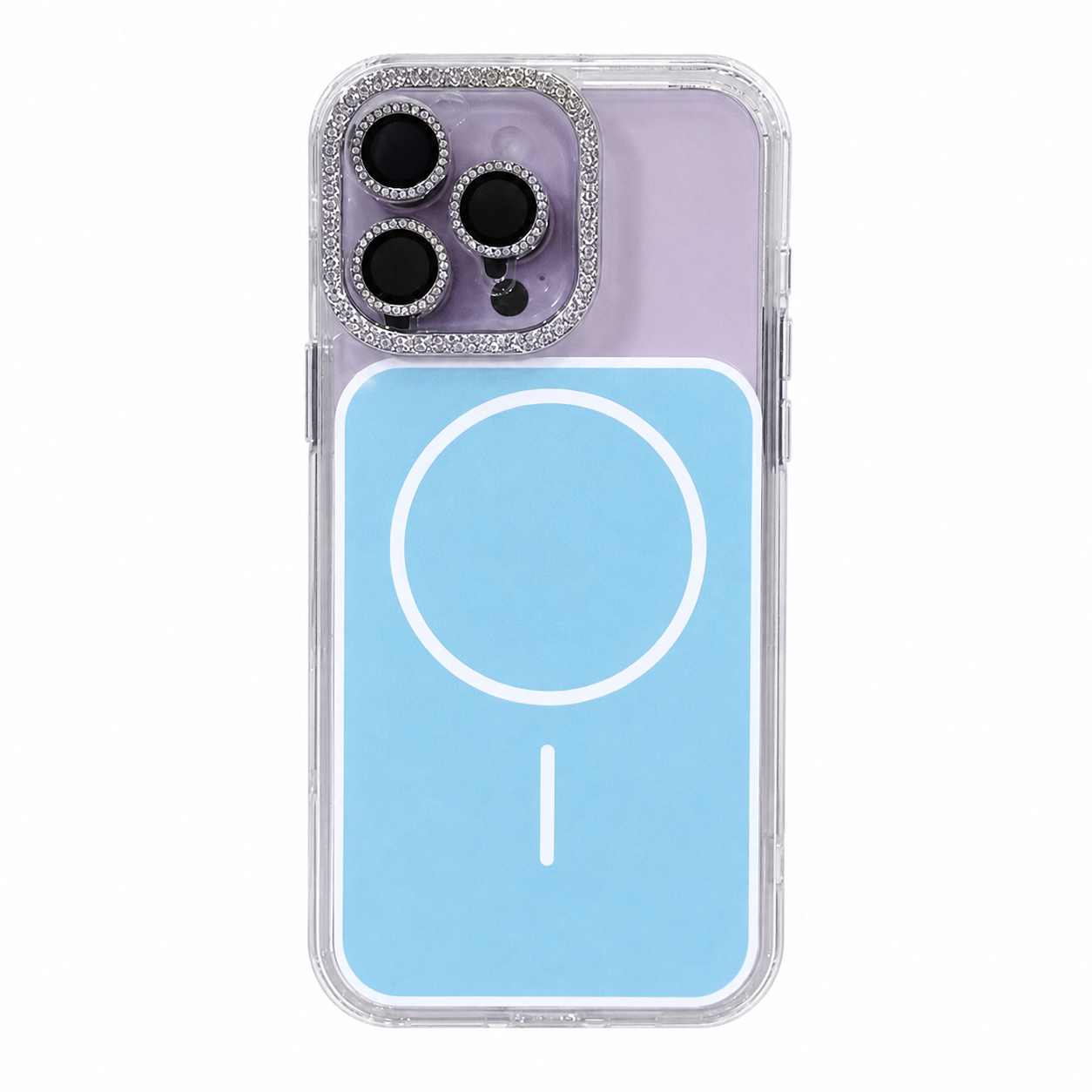 CASE BORDE BRILLOS CELESTE MGS MAS AROS IPH 14 PRO MAX