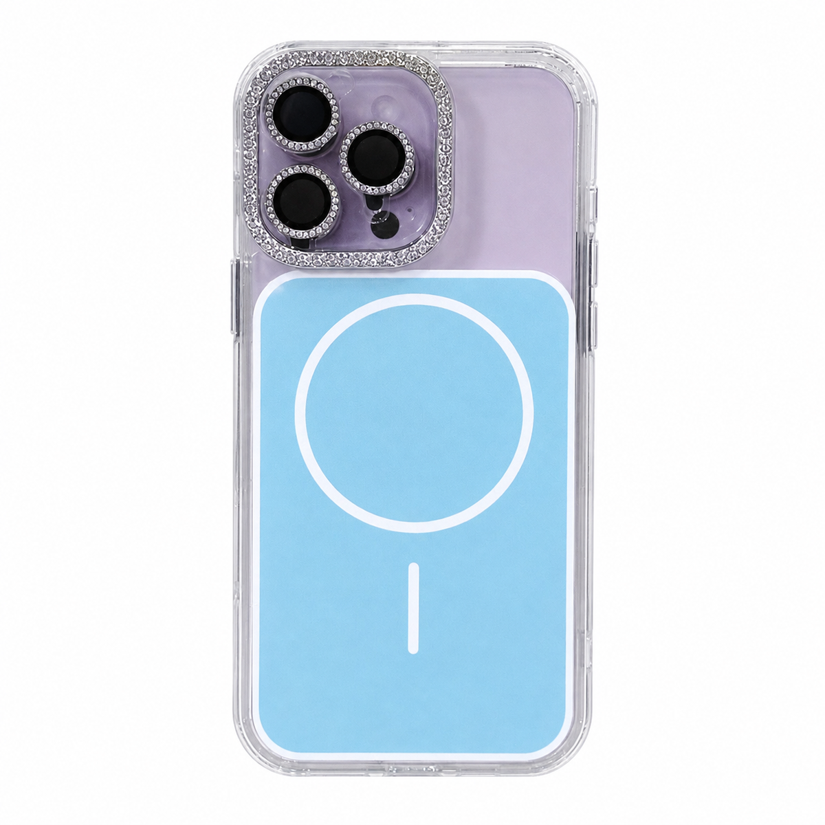 CASE BORDE BRILLOS CELESTE MGS MAS AROS IPH 16 PRO MAX