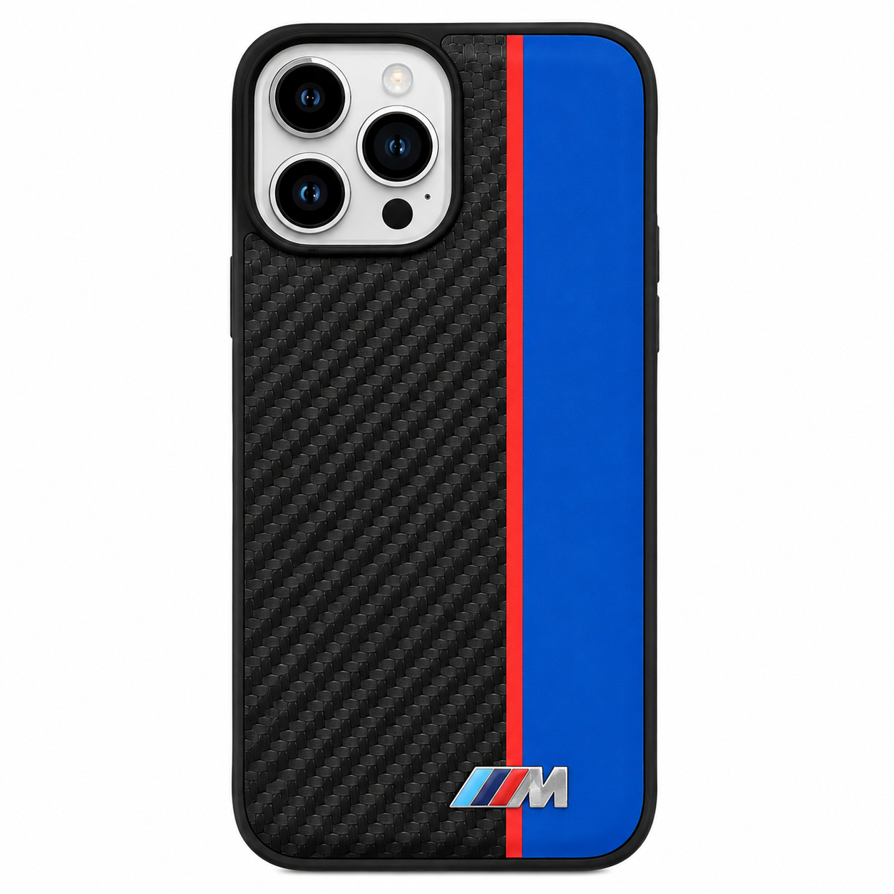 CASE FIBRA Y CUERO AZUL BMW IPH 13 PRO MAX