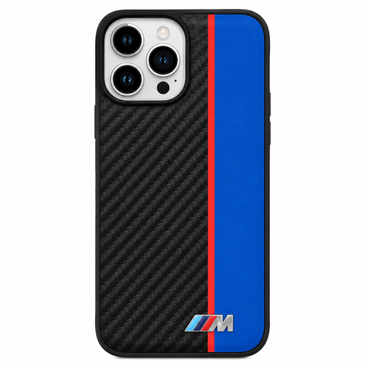 CASE FIBRA Y CUERO AZUL BMW IPH 13 PRO MAX