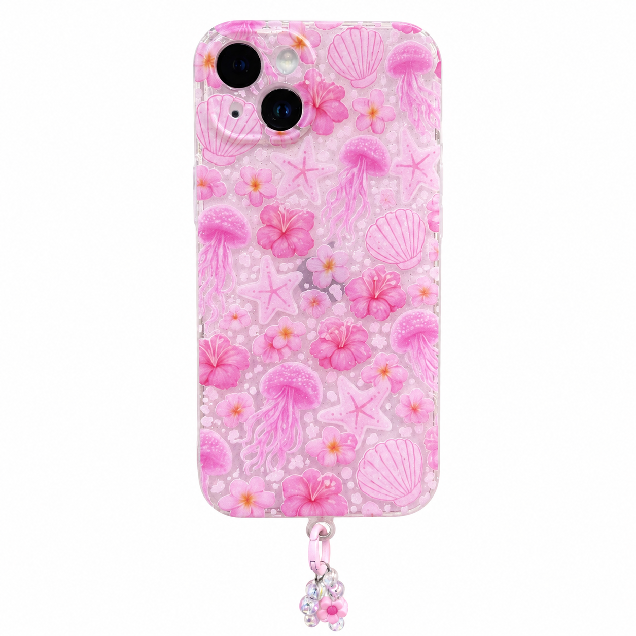 CASE GLITTER MARINO ROSA CON STRAP IPH 14/15 PLUS