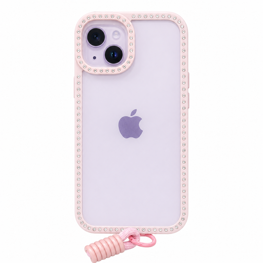 CASE DIAMOND ROSA Y STRAP IPH 13/14/15