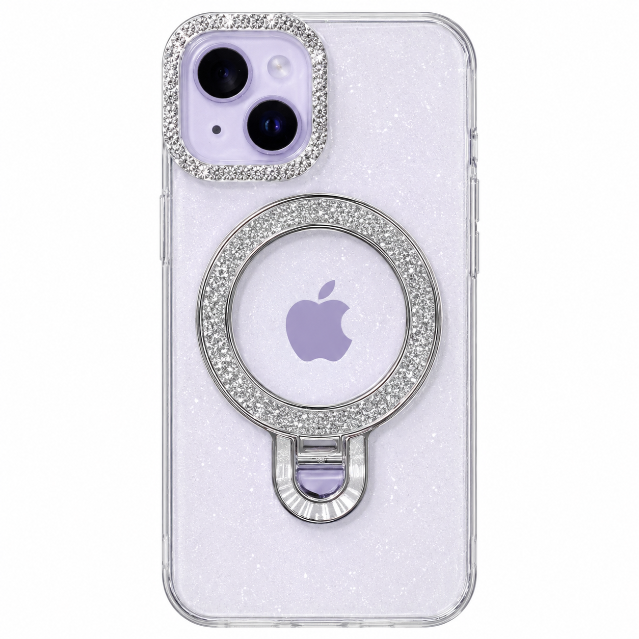 CASE MAGSAFE Y SOPORTE BRILLOS BLANCO IPH 13/14/15