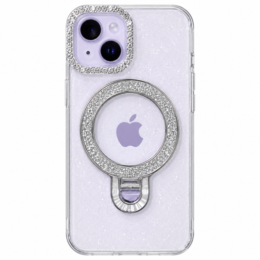 CASE MAGSAFE Y SOPORTE BRILLOS BLANCO IPH 13/14/15