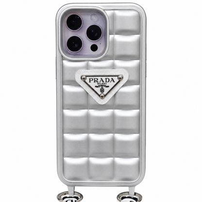 CASE PRADA PLATEADO MAS STRAP LUXURY IPH 14 PRO MAX