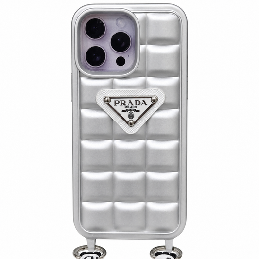 CASE PRADA PLATEADO MAS STRAP LUXURY IPH 12 PRO MAX