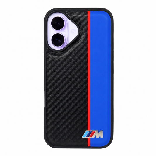 CASE FIBRA Y CUERO AZUL BMW IPH 16