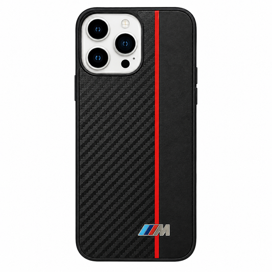 CASE FIBRA Y CUERO NEGRO BMW IPH 14 PRO MAX