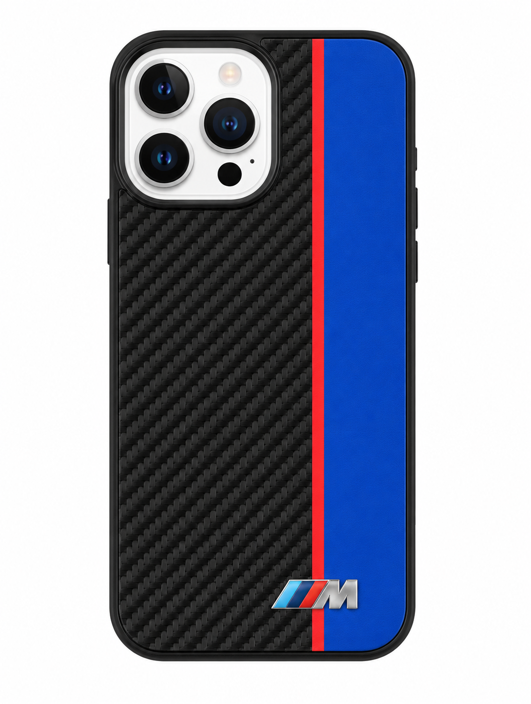 CASE FIBRA Y CUERO AZUL BMW IPH 15 PRO MAX