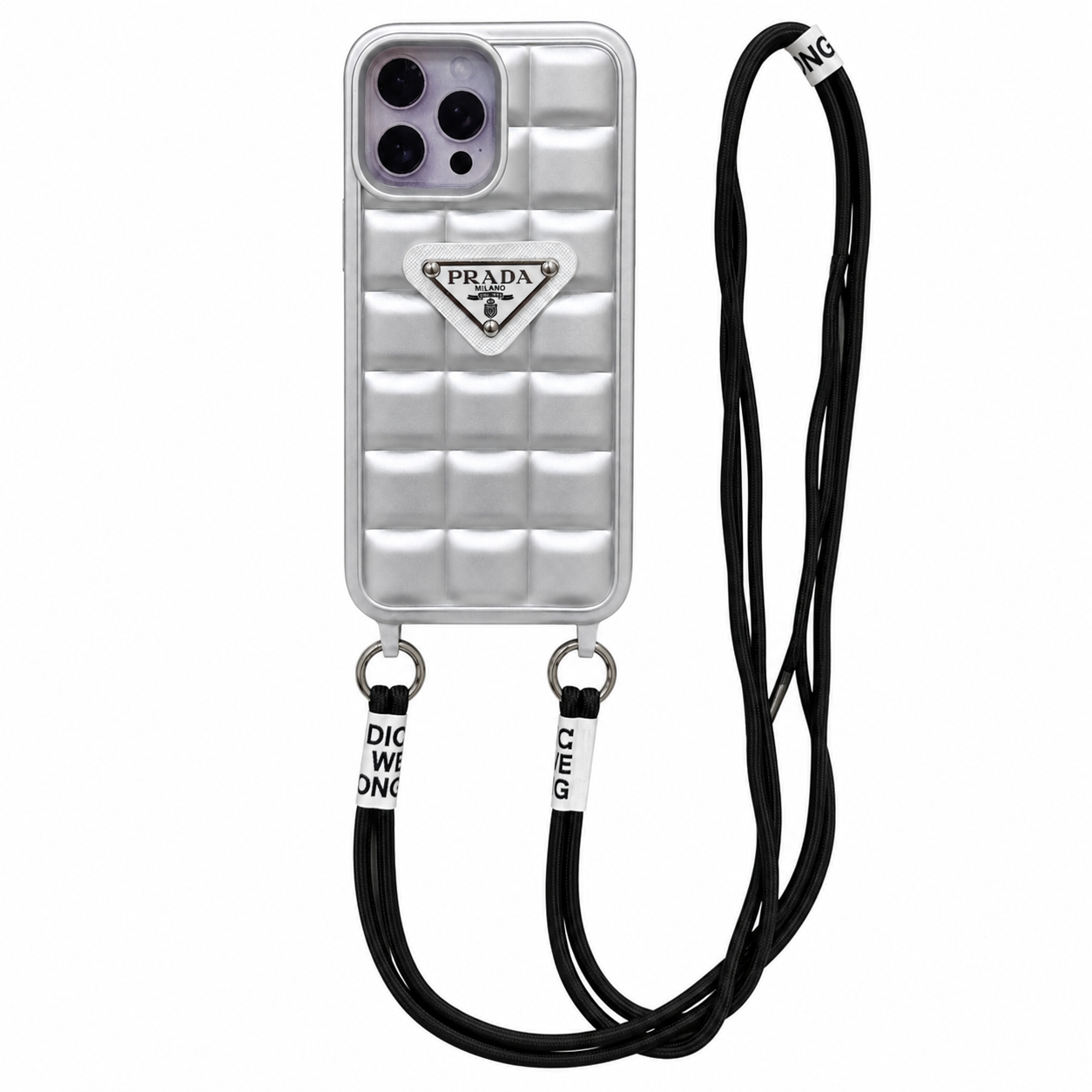 CASE PRADA PLATEADO MAS STRAP LUXURY IPH 12 PRO MAX