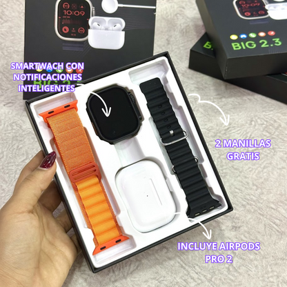 COMBO RELOJ PRO 9 + AUDIFONOS PRO - 2 BANDAS GRATIS