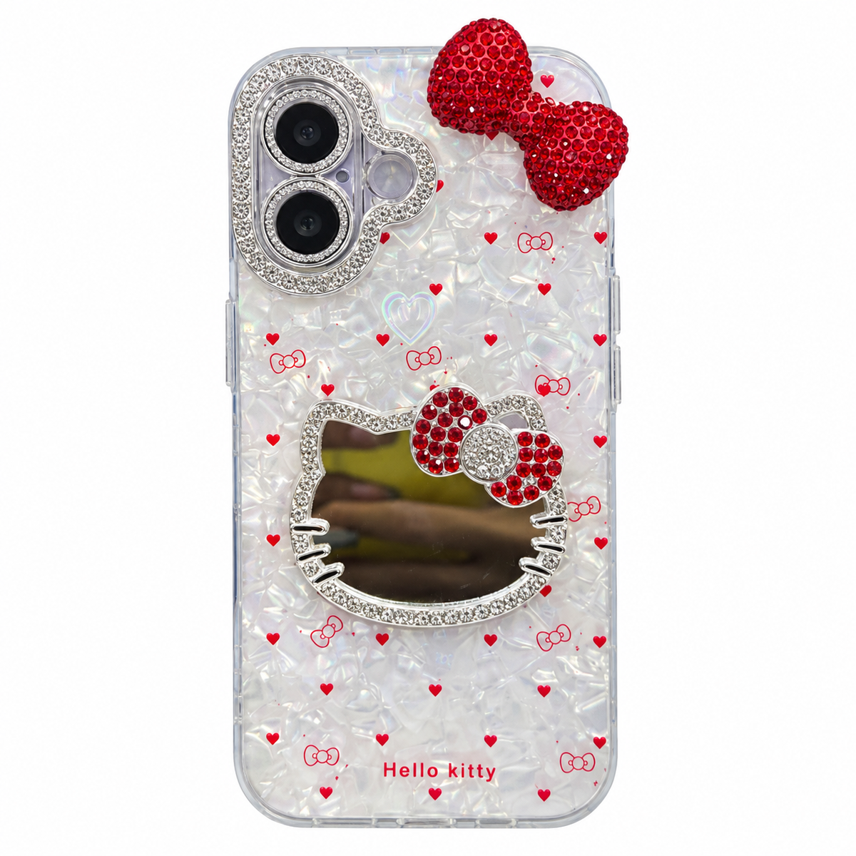 CASE HELLO KITTY LAZO ROJO Y ESPEJO IPH 16/17