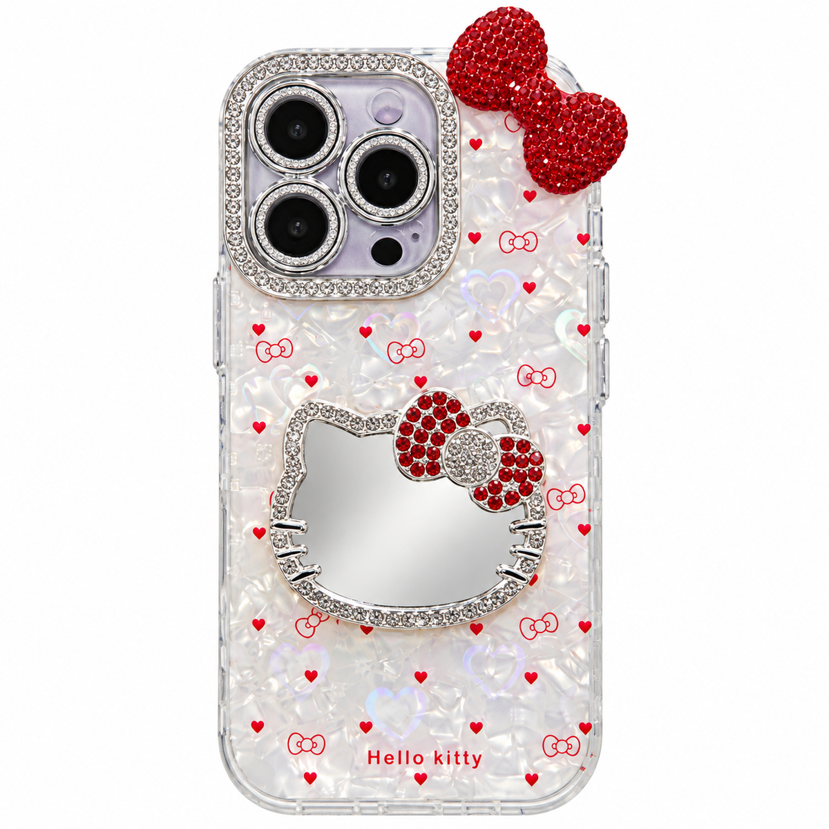 CASE HELLO KITTY LAZO ROJO Y ESPEJO IPH 16 PRO