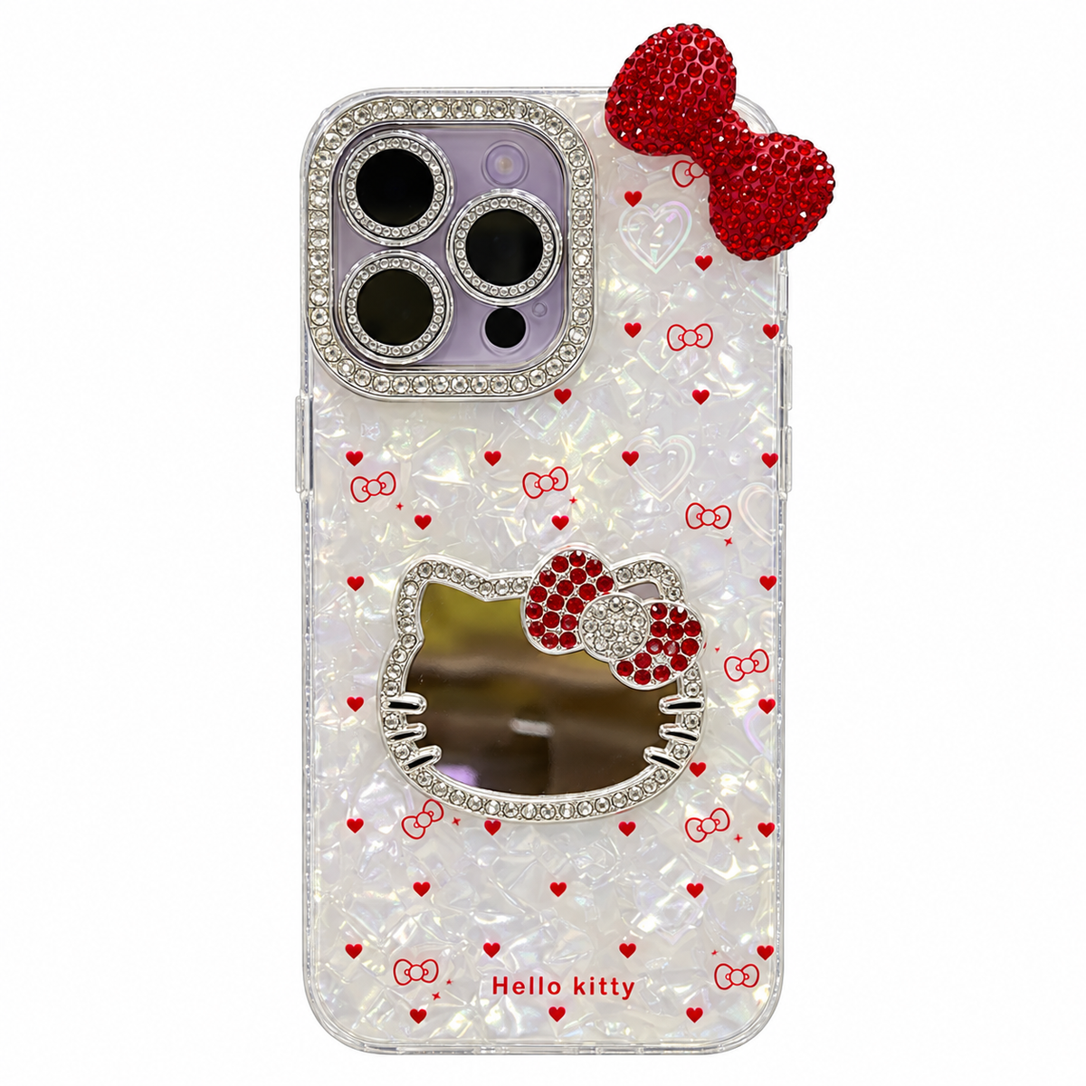 CASE HELLO KITTY LAZO ROJO CON ESPEJO IPH 15 PRO MAX