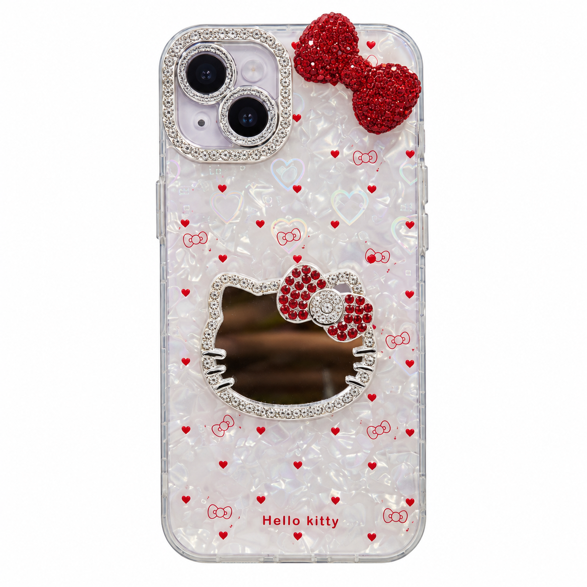 CASE HELLO KITTY LAZO ROJO Y ESPEJO IPH 14 PLUS/15 PLUS