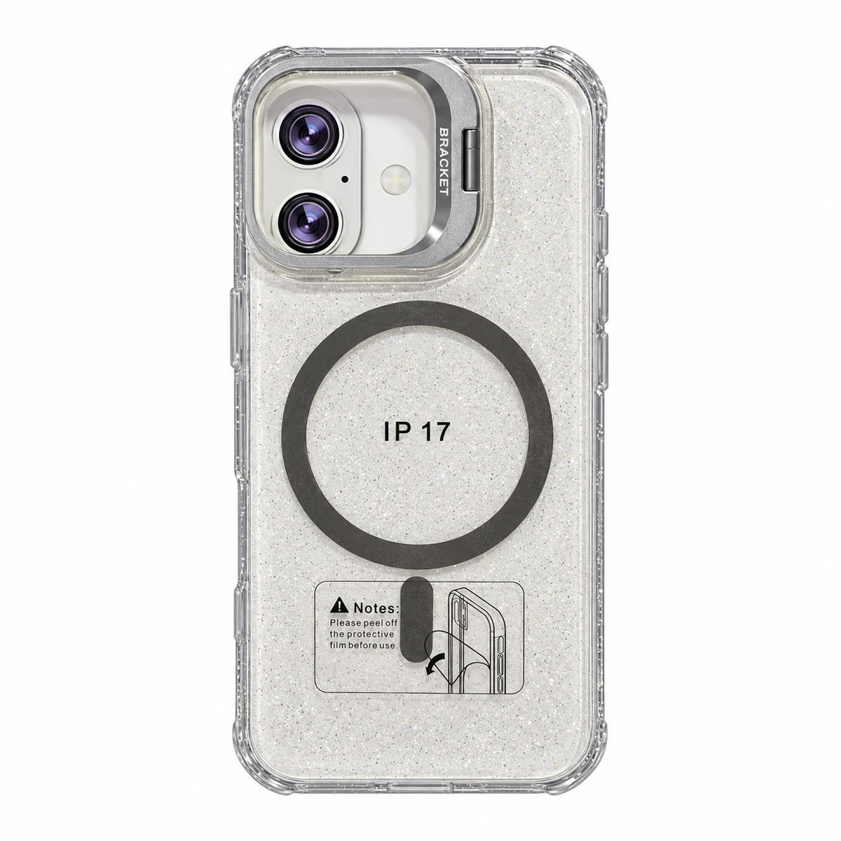 CASE GLITTER SOPORTE GRIS IPH 16/17