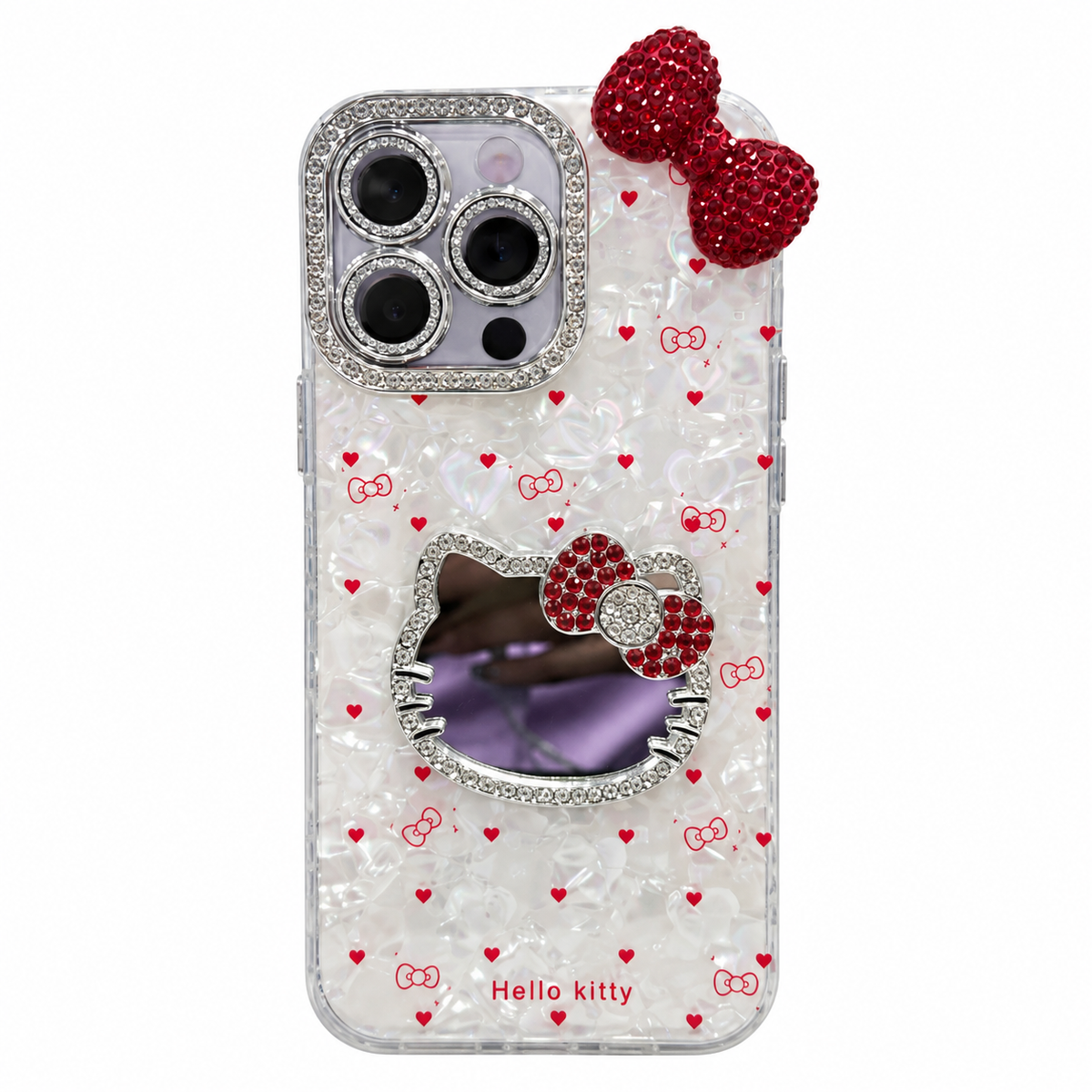 CASE HELLO KITTY LAZO ROJO Y ESPEJO IPH 16 PRO MAX