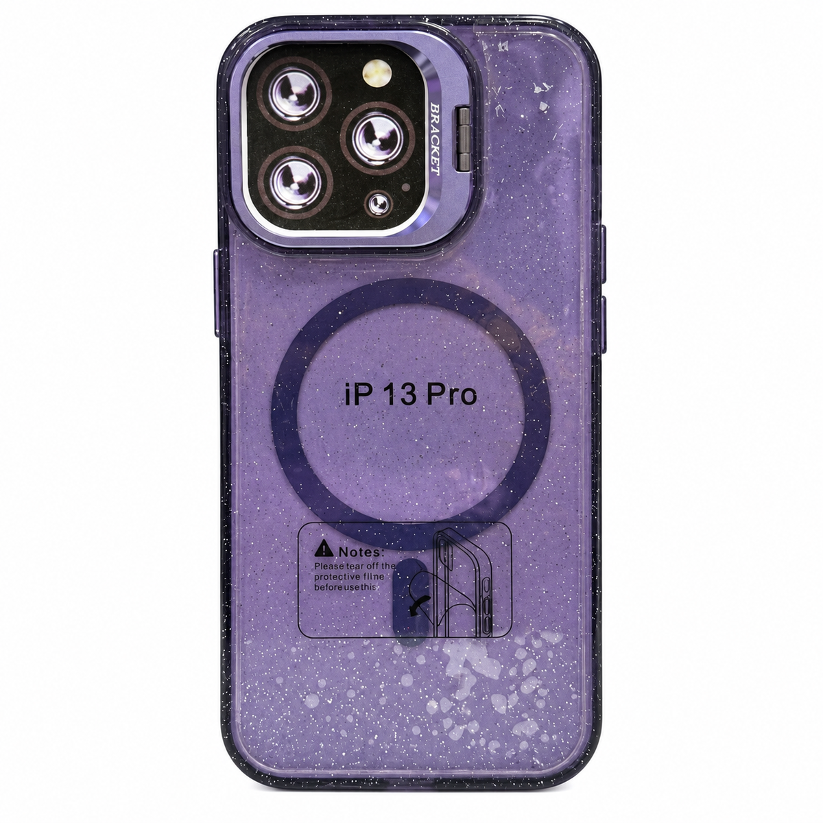 CASE GLITTER CON SOPORTE MORADO IPH 13 PRO