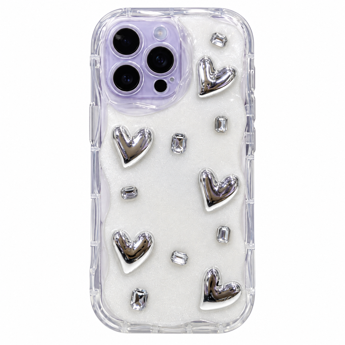 CASE MARMOL CORAZONES PLATA IPH 14 PRO
