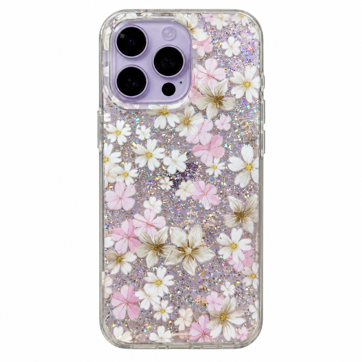 CASE FLORES BRILLOS CON STRAP IPH 13 PRO