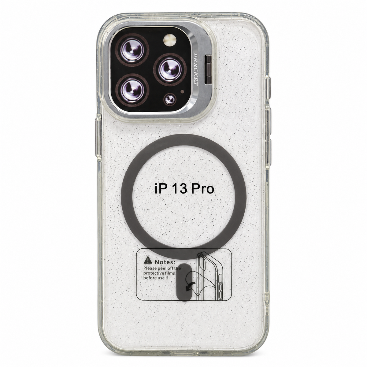 CASE GLITTER CON SOPORTE GRIS IOH 13 PRO