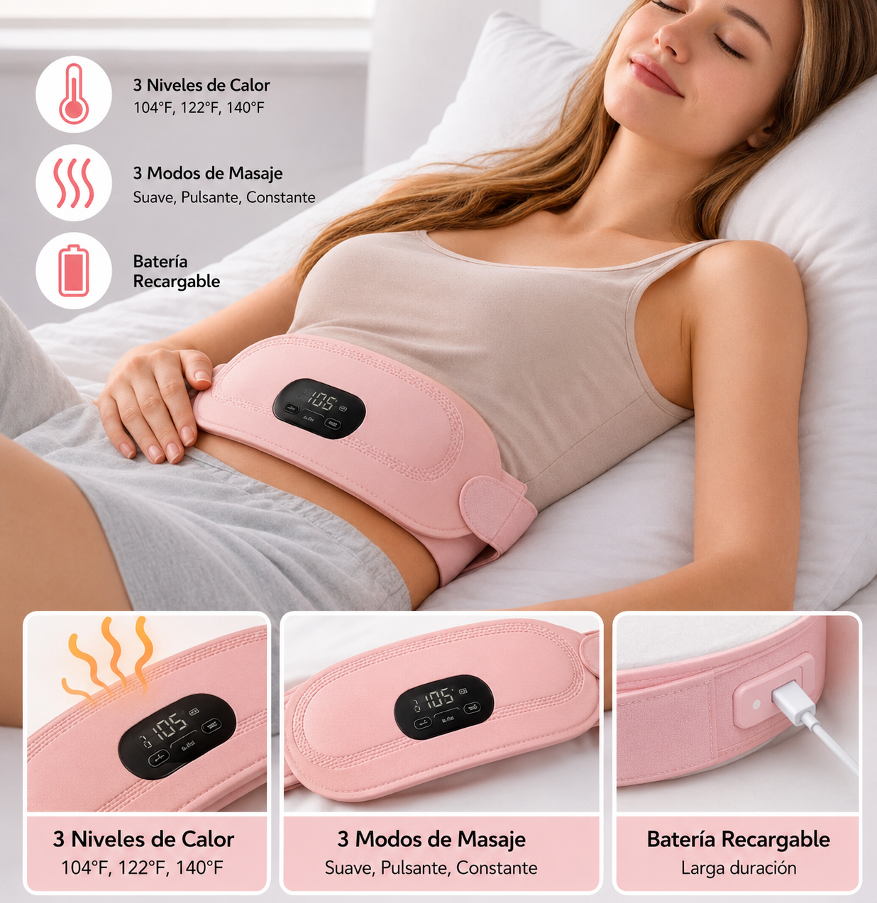 Cinturón Térmico Recargable Con Masaje Para Cólicos | Caja de regalo GRATIS🎁