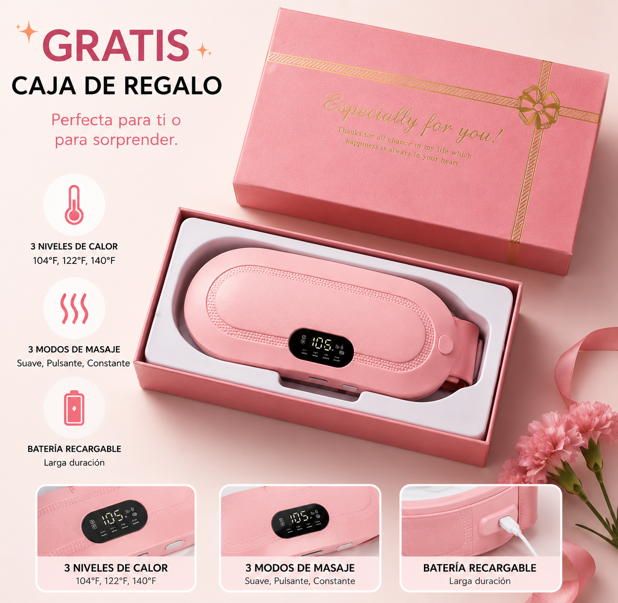 Cinturón Térmico Recargable Con Masaje Para Cólicos | Caja de regalo GRATIS🎁