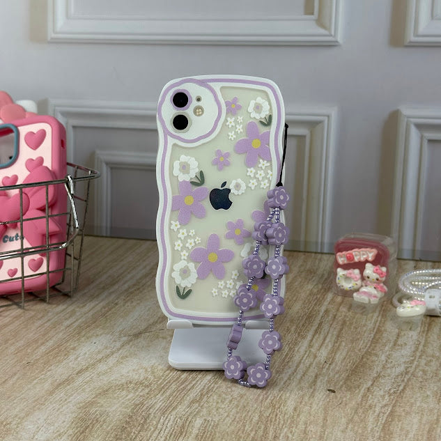 Flowers moradas + strap IPH 12 PRO MAX
