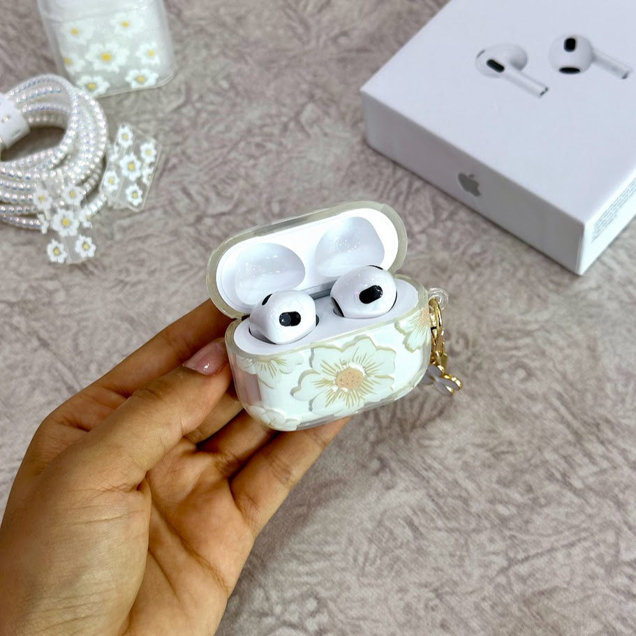 P AirPods serie 3 flores blancas