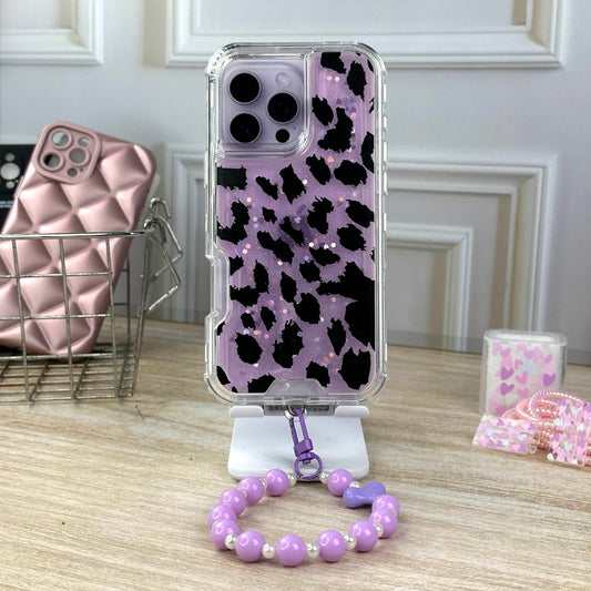Antigolpes y strap animal print morado IPH 16 PRO MAX