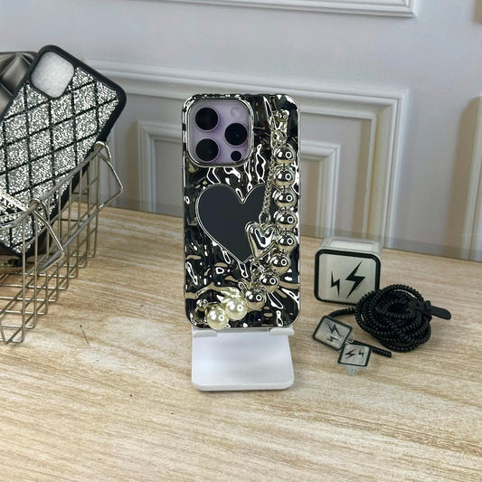 Case plata corazon y strap IPH 14 PRO