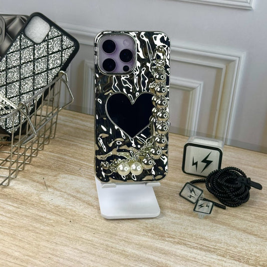 Case plata corazon y strap IPH 12 PRO MAX