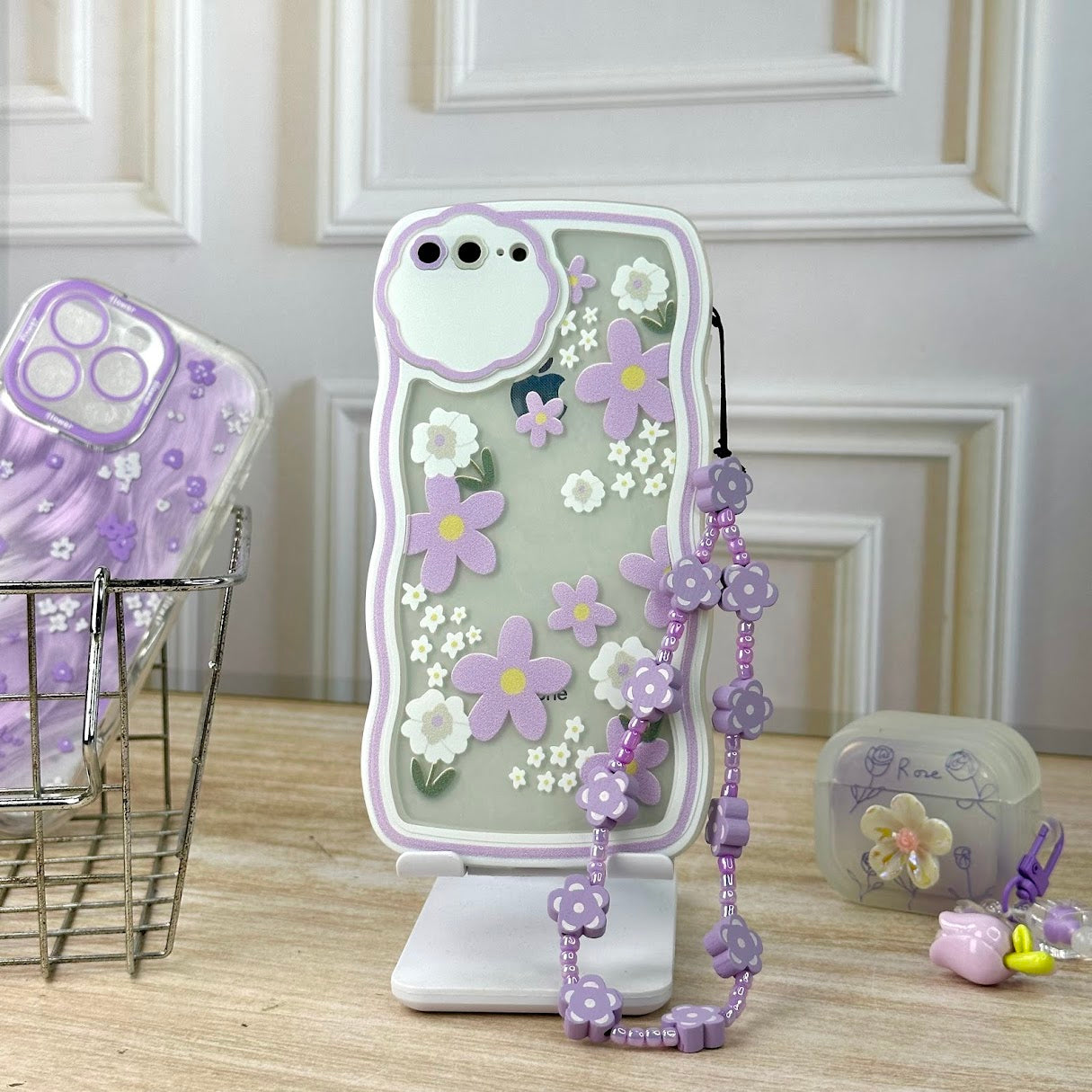 Flowers moradas + strap IPH 7/8 PLUS