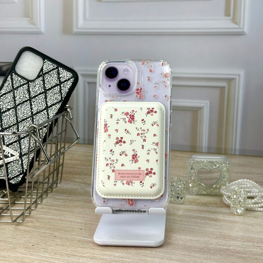 Combo wallet flores rosa IPH 14/15 PLUS