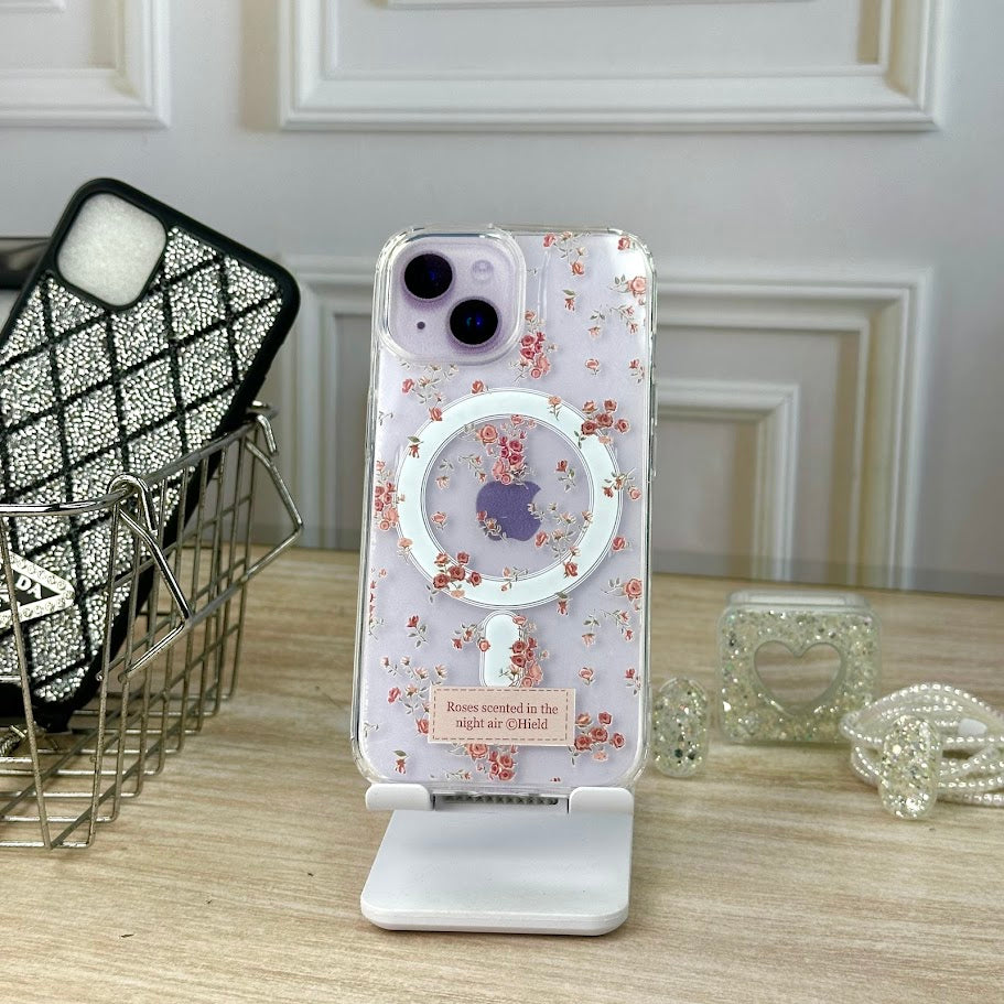 Combo wallet flores rosa IPH 14/15 PLUS