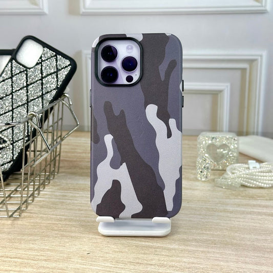 Case tipo cuero camuflado iph 14 pro max
