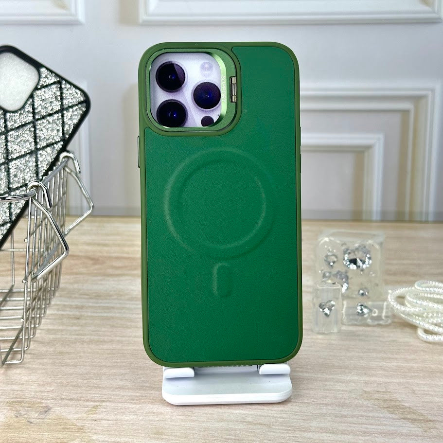Cuero verde con soporte IPH 15 PRO MAX